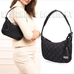 GUCCI black Jacquard Denim GG Monogram Horsebit detail SLIM small Shoulder bag🎁